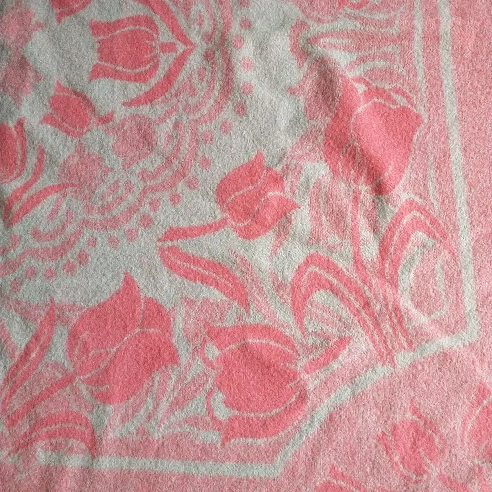Vtg ORR HEALTH All Wool Blanket Holland Tulip Pink Reversible USA 69x79 *READ